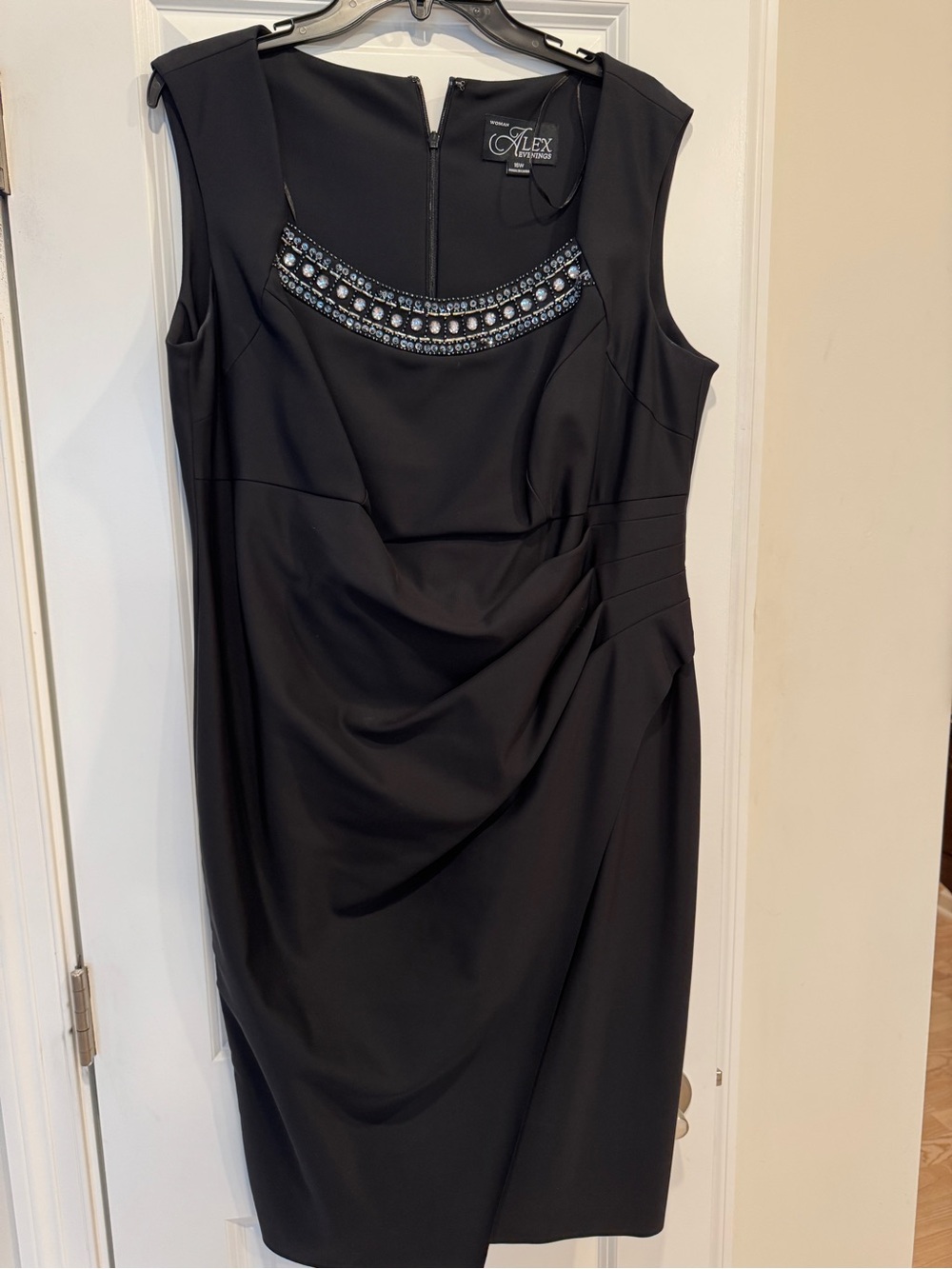 Alex Evenings Black Sleeveless Sheath Dress with Beaded Neckline